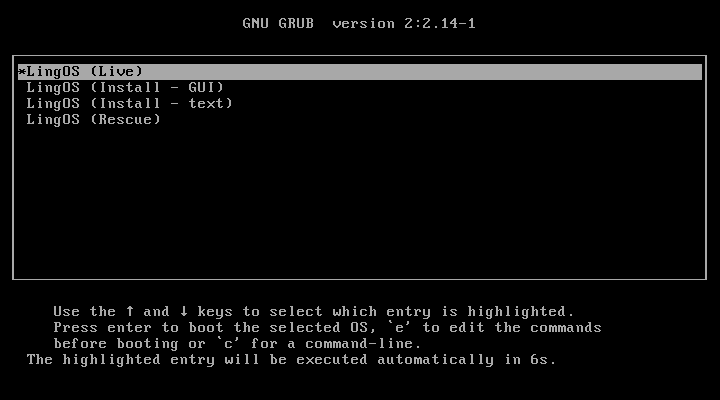 GRUB live/install menu